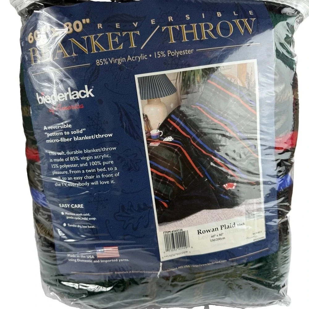 Biederlack of America Rowan Plaid Blanket Throw 60x80 Reversible USA 268336